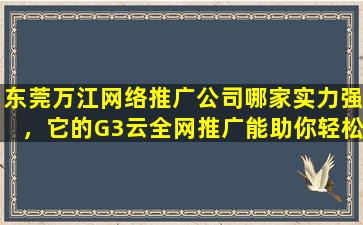 东莞万江网络推广公司哪家实力强，它的G3云全网推广能助你轻松获客